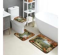 Autumn Bathroom Mat Sets 3 Piece, Classic Rustic Landscape Absorbent Non Slip Toilet Rugs U Shaped Washable, Fall Nature Quick Dry Memory Foam Bathroom Rug Set