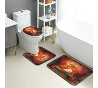 Autumn Bathroom Mat Sets 3 Piece, Cozy Ghosts and Chandelier Absorbent Non Slip Toilet Rugs U Shaped Washable, Festive Fall Quick Dry Flannel Bathroom Rug Set