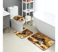 Autumn Bathroom Mat Sets 3 Piece, Cute Otter Pumpkin Absorbent Non Slip Toilet Rugs U Shaped Washable, Cozy Rustic Quick Dry Flannel Bathroom Rug Set