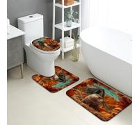 Autumn Bathroom Mat Sets 3 Piece, Cute Otter Pumpkin Leaves Absorbent Non Slip Toilet Rugs U Shaped Washable, Fall Seasonal Quick Dry Flannel Bathroom Rug Set