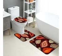 Autumn Bathroom Mat Sets 3 Piece, Elegant Leaf Patterns Absorbent Non Slip Toilet Rugs U Shaped Washable, Cozy Floral Quick Dry Flannel Bathroom Rug Set