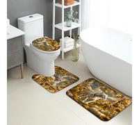 Autumn Bathroom Mat Sets 3 Piece, Elegant Tiger Floral Absorbent Non Slip Toilet Rugs U Shaped Washable, Seasonal Nature Quick Dry Memory Foam Bathroom Rug Set