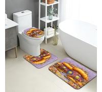 Autumn Bathroom Mat Sets 3 Piece, Enchanted Cottage Floral Absorbent Non Slip Toilet Rugs U Shaped Washable, Cozy Rustic Quick Dry Flannel Bathroom Rug Set