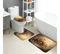 Autumn Bathroom Mat Sets 3 Piece, Enchanted Pumpkin Cottage Absorbent Non Slip Toilet Rugs U Shaped Washable, Fanciful Nature Quick Dry Flannel Bathroom Rug Set