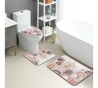 Autumn Bathroom Mat Sets 3 Piece, Modern Leaf Patterns Absorbent Non Slip Toilet Rugs U Shaped Washable, Cozy Floral Quick Dry Flannel Bathroom Rug Set