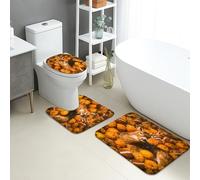 Autumn Bathroom Mat Sets 3 Piece, Rustic Deer Design Absorbent Non Slip Toilet Rugs U Shaped Washable, Cozy Fall Quick Dry Memory Foam Bathroom Rug Set