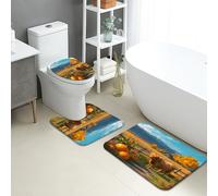 Autumn Bathroom Mat Sets 3 Piece, Rustic Highland Cattle Farmhouse Style Absorbent Non Slip Toilet Rugs U Shaped Washable, Cozy Fall Quick Dry Memory Foam Bathroom Rug Set