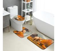 Autumn Bathroom Mat Sets 3 Piece, Rustic Highland Cattle Harvest Scene Absorbent Non Slip Toilet Rugs U Shaped Washable, Fall Farmhouse Quick Dry Memory Foam Bathroom Rug Set