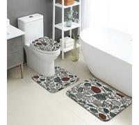 Autumn Bathroom Mat Sets 3 Piece, Rustic Leaf Patterns Absorbent Non Slip Toilet Rugs U Shaped Washable, Cozy Flannel Quick Dry Bathroom Rug Set
