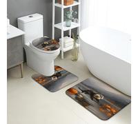 Autumn Bathroom Mat Sets 3 Piece, Rustic Otter Pumpkin Absorbent Non Slip Toilet Rugs U Shaped Washable, Nature Inspired Quick Dry Flannel Bathroom Rug Set