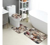 Autumn Bathroom Mat Sets 3 Piece, Rustic Pumpkin Patch Absorbent Non Slip Toilet Rugs U Shaped Washable, Cozy Harvest Quick Dry Flannel Bathroom Rug Set