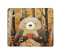 Autumn Bear Mouse Pad, Cute Brown Bear with Coffee in Orange Mug, Fall Themed Non-Slip Gaming Mousepad for Home and Office, Cozy Illustration Square 8x10 Inch
