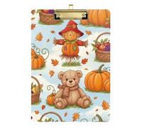 Autumn Bear Pumpkin Orange Clipboard Acrylic Writing Board Standard A4 Letter Size Clipboards with Low Profile Metal Clip for Women Men Teachers Nurses