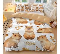 Autumn Bedding Double Cuddly Capybara & Yellow Leaf Duvet Cover Soft Microfiber Fall Themed Bedding for Bedroom Decor (style1,Single135x200cm+50x75cm*2)