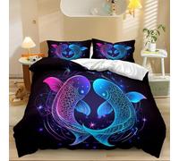 Autumn Bedding Set Duvet Cover Set Pisces Illustration 3 Piece Halloween Printed Sewing duvet covers Blue Microfiber Printed duvet covers Cover with Zipper 230 x 220 cm