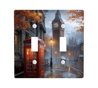 Autumn Big Ben Light Switch Cover Plates/Outlet Covers, Warm Orange Leaves for Seasonal Decor, Thermoplastic Wall Plates, Standard Size, Vintage Style Double Toggle