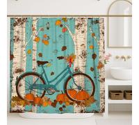 Autumn Bike Shower Curtain, Aqua Blue Fall Decor with Pumpkins and Leaves, Cozy Bathroom Accessories for Thanksgiving, Modern Nature Style 72x84 Inch