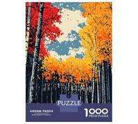 Autumn Birch Forest Path Minimalist Abstract Illustration Art 1000 Piece Jigsaw Puzzle, Landmark Urban View, 1000 Pieces for Adults, Family Night Game for Puzzle Lovers, Mindful Activity, 38x26cm/1000