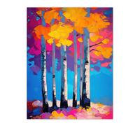 Autumn Birch Trees Vibrant Abstract Painting Wall Art Print Artery8 Pink W24 inch x H32 inch