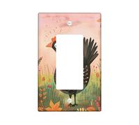 Autumn Bird Light Switch Cover Plate/Outlet Covers, Beige and Black Woodland Birds Decoration, Thermoplastic Wall Plates, Standard Size Single Rocker
