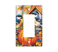 Autumn Birds Light Switch Cover Plates/Outlet Covers, Colorful Fall Pumpkin and Leaves for Wall Accents, Thermoplastic Device Mount Wall Plates, Standard Size Single Rocker