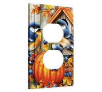 Autumn Birds Light Switch Cover Plates/Outlet Covers, Colorful Fall Pumpkin and Leaves for Wall Accents, Thermoplastic Device Mount Wall Plates, Standard Size Single Duplex Outlet