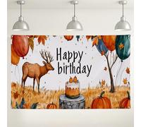 Autumn Birthday Backdrop, Rustic Deer Floral Party Decorations, Fall Festival Indoor/Outdoor Photography Background, Thanksgiving Celebration Supplies 71x43 Inch