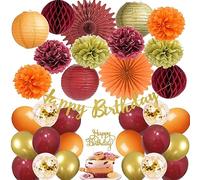 Autumn Birthday Decorations Fall Burgundy Birthday Decorations Paper Lanterns Hanging Decor Gold Burgundy Orange Happy Autumn Birthday Party Decorations with Cake Topper for Girls Women