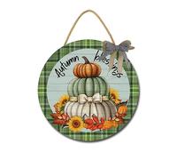 Autumn Blessings Sign Front for Door Decoration, 11 in Round Wood Wreaths Wall Hanging Outdoor, Farmhouse, Porch, for Spring Summer Fall All Seasons Holiday Christmas