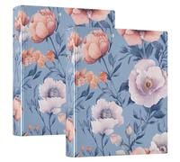 Autumn Blue Flowers Peonies 1.5 Inch School Binders Three Ringing with Pockets 1/2 Pack Office Supplies Hardcover