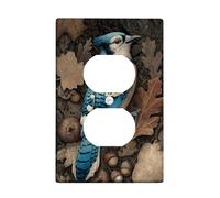 Autumn Blue Jay Light Switch Cover Plates/Outlet Covers, Vibrant Blue Bird for Cozy Home Décor, Thermoplastic Wall Plates, Standard Size Single Duplex Outlet