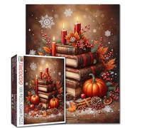 Autumn Books Candles Pumpkins Leaves 1000 Piece Jigsaw Puzzle for Adults Students Cozy Fall Holiday Puzzle Art Home Decor Relaxing Brain Game Vintage Library 20×27 Inches Indoor Seasonal Challenge