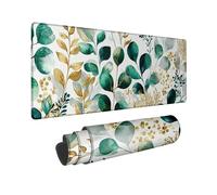 Autumn Botanical Large Mouse Pad, Green Gold Design Stitched Edge Mousepad, Rubber Non-Slip Washable Gaming Mouse Pad for Home and Office Computer, Laptop 12x32 Inch