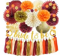 Autumn Bride Party Decorations Burgundy Gold Orange Fall Bridal Shower Decor Tissue Pom Poms Paper Lanterns Fans Tassel Garlands Bride To Be Banner for Burgundy Engagement Wedding Decor