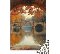 Autumn Bridge View 1000-Piece Puzzle for Adults, 38x26cm/1000pcs; White Pieces with A Smooth Surface; Shared Family Time Around The Table