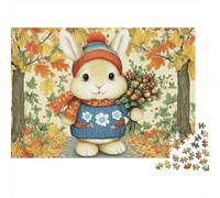Autumn Bunny with Berries Jigsaw Puzzles Puzzles for Adults Kids. 1000 Pieces Whimsical Challenge Toy Educational Game Home Decoration for Adults& Kids Age 14 Years Up 70x50cm/1000pcs