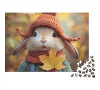 Autumn Bunny with Leaf Jigsaw Puzzles Puzzles for Adults Kids. 1000 Pieces Great Gifts Challenge Toy Educational Games Home Decoration for Educational Games Gifts 70x50cm/1000pcs