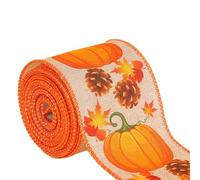 Autumn Burlap Ribbon with Pumpkin and Buffalo Plaid, 5 Yards for Creative Projects (F)