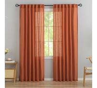Autumn Burnt Orange Linen Back Tab Curtains 90 Inches Long 2 Panels for Dining Cottage- Soft Light Weight Airy Semi Privacy Sheer Curtains Hooks Pocket Light Filtering Curtains 52" Width x 90" Length