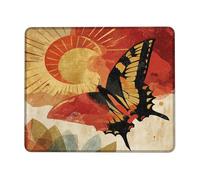 Autumn Butterfly Art Mouse Pad, Orange Yellow Abstract Design Stitched Edge Pad, Rubber Non-Slip Washable Gaming Mouse Pad for Office and Home Use Square 8x10 Inch