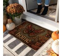 Autumn Butterfly Doormat, Rustic Orange Welcome Mat for Fall Decor, Non-Slip Rubber Indoor & Outdoor Entrance, Easy to Clean Dust Absorbent 29x17 Inch