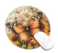 Autumn Butterfly Square Desk Mouse Pad, Orange Monarch Butterflies with Sunflowers Non-Slip Mousepad, Washable Gaming Mouse Pad for Home and Office Computer, Laptop Round 8x8 Inch