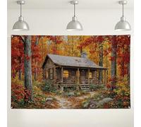 Autumn Cabin Backdrop, Rustic Log House Wall Decor, Cozy Photography Background for Fall Events, Thanksgiving and Outdoor Gatherings 71x43 Inch