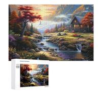 Autumn Cabin by The Stream: Winter Activity Gift, 1000 PCS Wooden Picture Puzzle for Grown-Ups; for Couples, Friends And Family