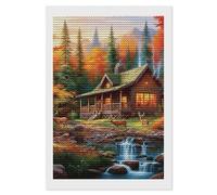 Autumn Cabin in The Woods 5D DIY Diamond Art Kits for Adults Diamond Paintings Kits for Beginners with Complete Tools Paint by Diamonds Dot Full Drill Round Art Crafts,Home Wall Art Decor 8"x12"