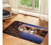 Autumn Cabin Lake Couple Deers Forests Design,Waterproof Pet Feeding Mat,PU Leather Placemats for Cat Dog Water Bowl,Food Mats,30x45cm