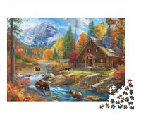 Autumn Cabin Mountain View 1000 Piece Jigsaw Puzzle Cognitive Development Party Puzzle Game Cosy Night In Sturdy Paper 52x38cm/1000pcs
