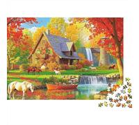 Autumn Cabin Scene 1000 Piece Jigsaw Puzzles Cabin Waterfall Autumn Landscape for Adult Educational Games Beautiful Decoration Challenge High Difficulty Birthday 38x26cm