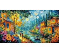 Autumn-cabin-with-deer-by-stream 1000 Piece Puzzle Recycled Paper Fun Present & Activity for Home Educational Game Decompression Puzzles for Adults Kids Great Gift Idea 38x26/1000pcs