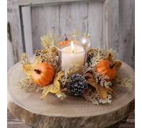 Autumn Candle Ring Wreath,Fall Candle Garland with Artificial Pumpkin Maple Leaf Pinecone,Autumn Table Centrepieces Wreath for Fall Farmhouse Thanksgiving Harvest Home Decor (C)